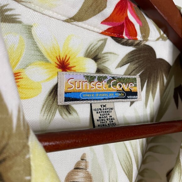 Sunset Cove White Pink Hawaiian Shirt 1X - Picture 6 of 10